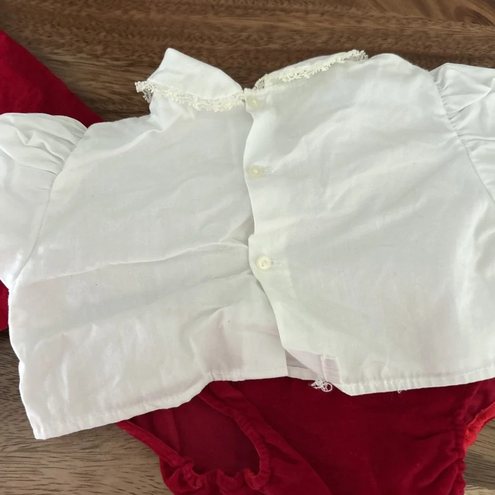 Vintage 70's Baby Red Velvet Christmas Outfit 18 Months